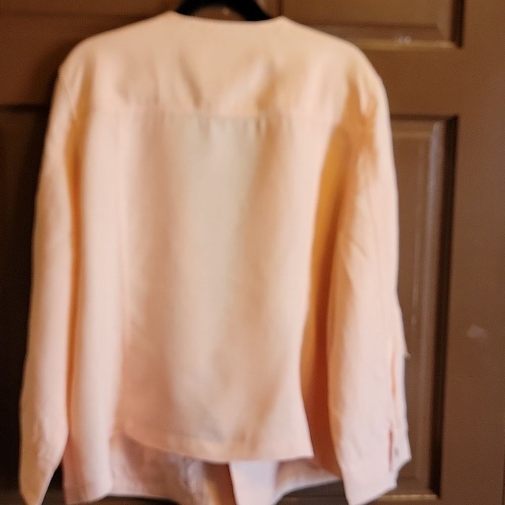 Chico's-Linen Peach open collared jkt. with pockets Size 4=XL. - Picture 8 of 11